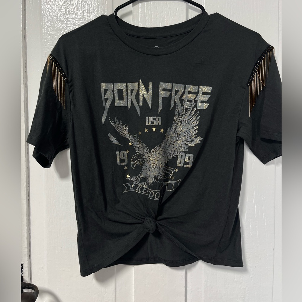 Organic Generation Born Free USA Freedom 1989 tie front tshirt size XS